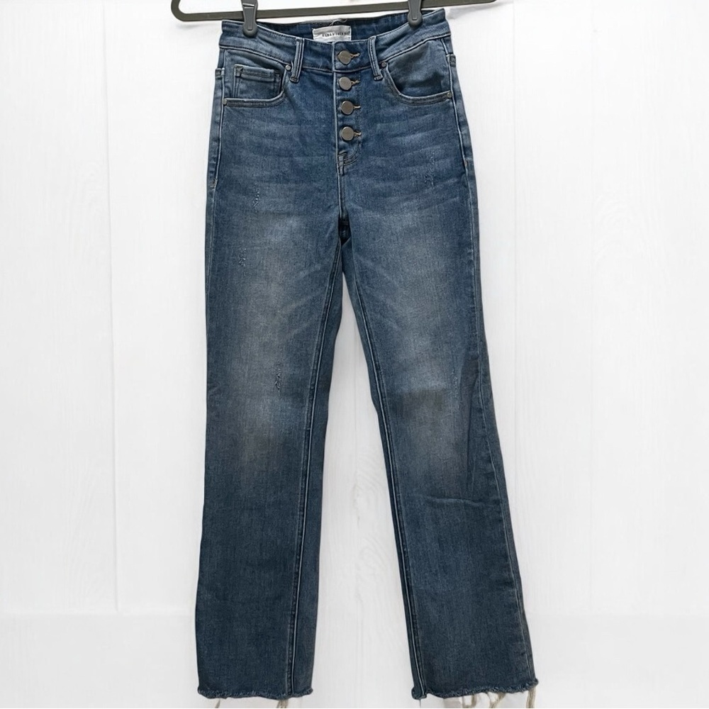 RISEN JEANS High Rise Denim Jeans with Button Fly Straight Leg
